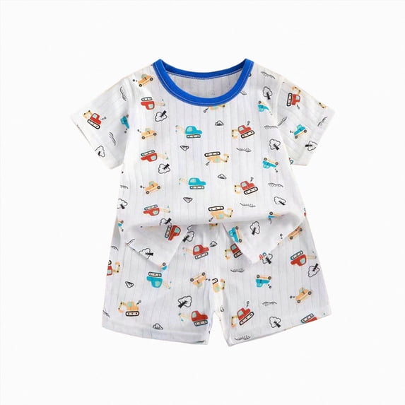 NIEWTR Baby Toddler 2-Piece Loungewear Short Sleeve Top and Pull-on Shorts Soft Pajamas Set for 6 12 18 24 Months 2T 3T Casual Summer(A-Blue,6-12 Months)
