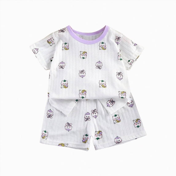 NIEWTR Baby Toddler 2-Piece Loungewear Short Sleeve Top and Pull-on Shorts Soft Pajamas Set for 6 12 18 24 Months 2T 3T Casual Summer(A-Purple,5-6 Years)