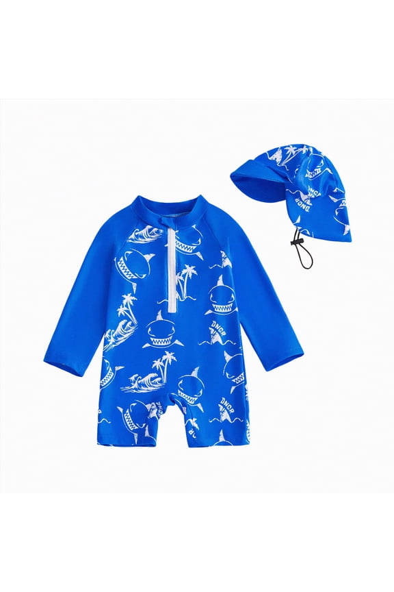 Baby/Toddler Boy Rash Guard Swimsuit Long Sleeve One Piece Zipper Swimwear Sunsuit Infant Bathing Suit Beachwear(Blue,12-18 Months)