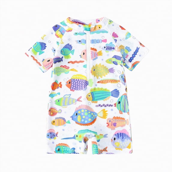 NIEWTR Baby/Toddler Boy Rash Guard Swimsuit Short Sleeve One Piece Zipper Swimwear Sunsuit Infant Bathing Suit Beachwear(White,0-6 Months)