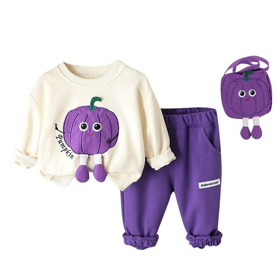 NIEWTR Baby Toddler Boys Little Girls T-Shirt and Pants 2pcs Long Sleeve Cotton Outfit Baby Boy Fall Winter Clothes(3-4 Years,A02-Purple)