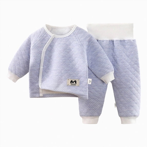NIEWTR Baby and Toddler Matching Pajamas Girls Long Sleeve Crewneck Shirt with Stretchy Pants Set Fall Winter Daily Wear Loungewear Soft Cotton for 12M 18M(A-Blue,9-12 Months)