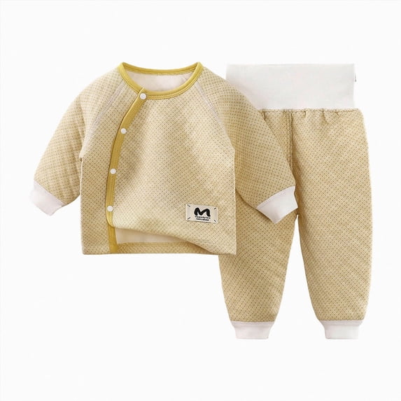 NIEWTR Baby and Toddler Matching Pajamas Girls Long Sleeve Crewneck Shirt with Stretchy Pants Set Fall Winter Daily Wear Loungewear Soft Cotton for 12M 18M(A-Yellow,18-24 Months)