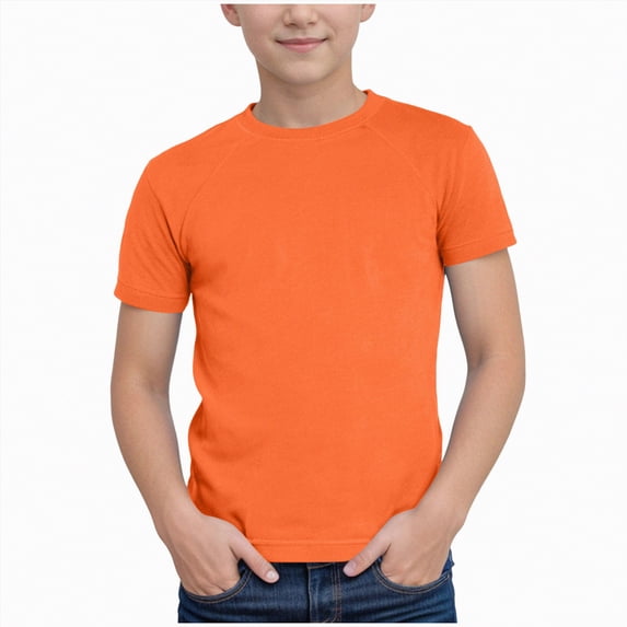 NIEWTR Baby Toddler Solid Color Short Sleeve T-Shirts for Boys Boys Summer Basic Cotton Crewneck Tee Shirt Tops(Orange,3-4 Years)