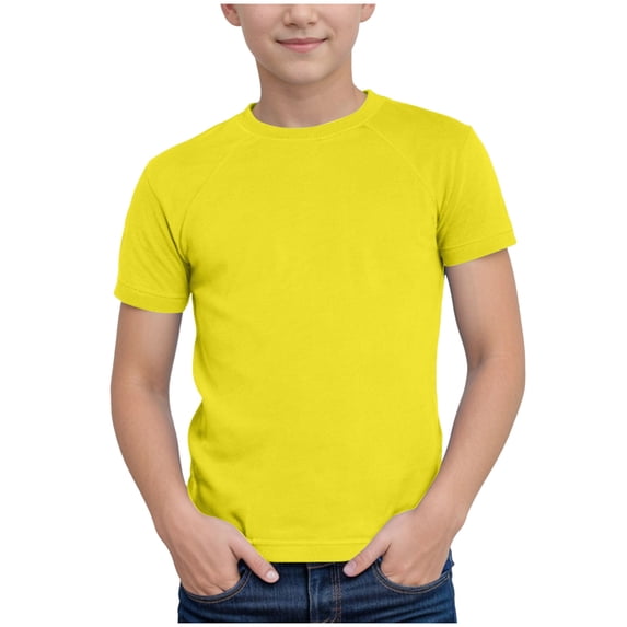 NIEWTR Baby Toddler Solid Color Short Sleeve T-Shirts for Boys Boys Summer Basic Cotton Crewneck Tee Shirt Tops(Yellow,5-6 Years)