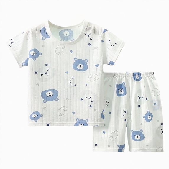 NIEWTR Baby Toddler Summer Pajamas Set Short Sleeve Shirt Paired with Comfy Shorts Breathable Lightweight for 6 12 18 24 Months 2T 3T(A-Light Blue,5-6 Years)