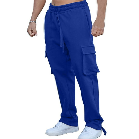 NIEWTR Baggy Cargo Pants for Men Trendy Parachute Pants Casual Harem Joggers with Pockets Loose Fit Trousers Comfy Streetwear Fall Winter Pants (Blue,L)