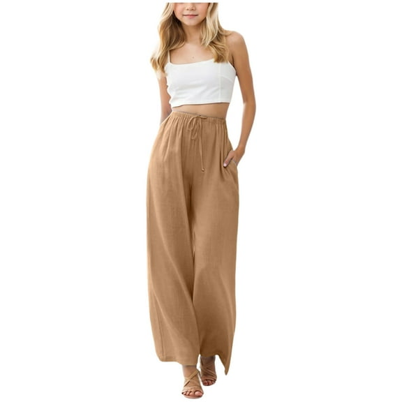 NIEWTR Baggy Parachute Pants for Girls Wide Leg Cargo Pants Y2k with Pockets Boyfriend Harajuku Streetwear Cargo Sweatpants,10-11 Years,Light Yellow