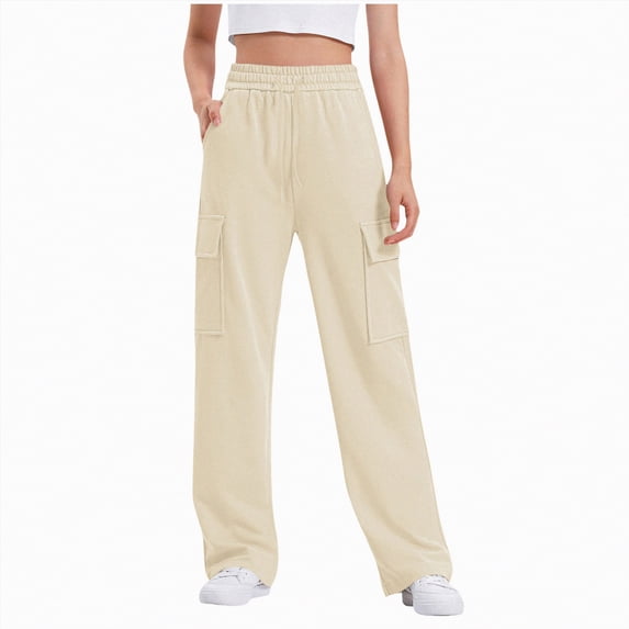 NIEWTR Baggy Sweatpants for Girls Spring Casual Wide Leg Loose Fit Lounge Pants Elastic High Waist Drawstring Comfort Joggers(A01-Light Yellow,6-7 Years)