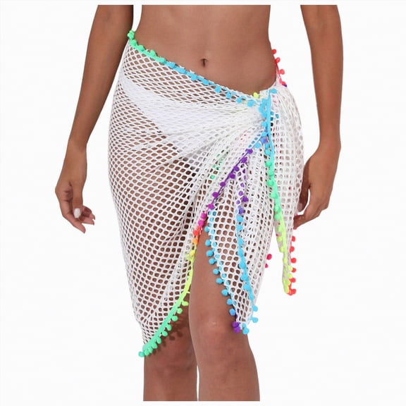 NIEWTR Women's Sarong Short Beach Cover Up Skirt Sheer Bikini Wraps Ruffle Hem Bathing Suit Coverups for Swimwear(White,One Size)