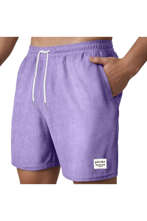 Beach Shorts For Mens Drawstring Classic Fit Elastic Waist Cotton Texture Shorts with Pocket(Purple,M)