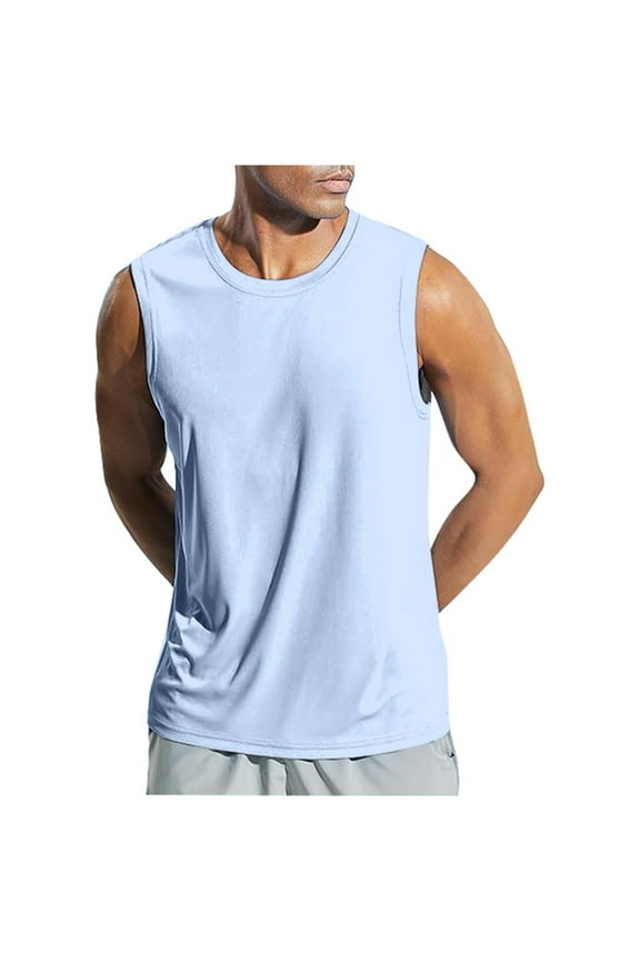 Big & Tall Mens Cotton Tank Tops Sleeveless Undershirts Quick Dry Running Athletic Workout Gym Yoga Swimming Beach Marathon Muscle Sleeveless Shirts(4XL,A08-Light Blue)