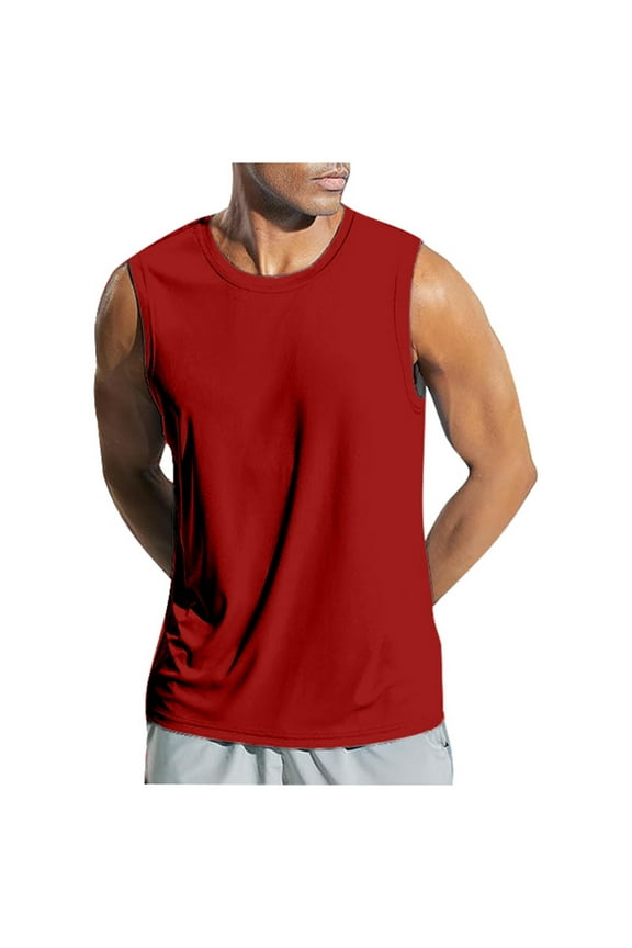 Big & Tall Mens Cotton Tank Tops Sleeveless Undershirts Quick Dry Running Athletic Workout Gym Yoga Swimming Beach Marathon Muscle Sleeveless Shirts(M,A08-Red)