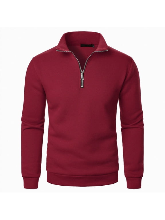 Big and Tall Regular Fit Casual Sweaters for Men Long Sleeve 1/4 Zip up Pullovers Loose Lightweight Comfy Cable Knit Warm Jacket Tops(A-Wine,S)