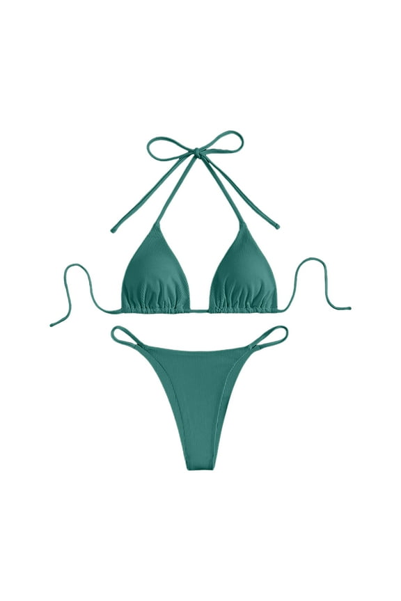 Bikini Set for Women Two Piece Swimsuits Scoop Neck Adjustable Straps Low Rise Back Hook Square Ring(AG,M)