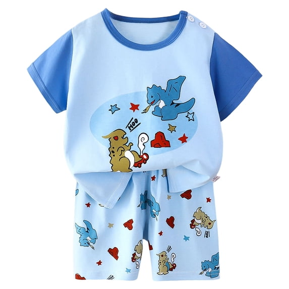 NIEWTR Boy Outfits 12-18 Months Baby Boy Clothes Dinosaur Toddler Summer Outfit Short Sleeve T-Shirt Tee Tops Joggers Casual Elastic Shorts 18 24 Months 2T 3T Set (2-3 Years,Sky Blue)