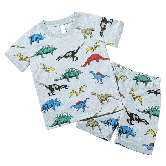 NIEWTR Boy Outfits 12-18 Months Dinosaur Toddler Summer Outfit Short Sleeve T-Shirt Tee Tops Joggers Casual Elastic Shorts 2Pcs Set For 18-24 Months 2t 3t 4t 5t Summer Pajamas Set ,4-5 Years