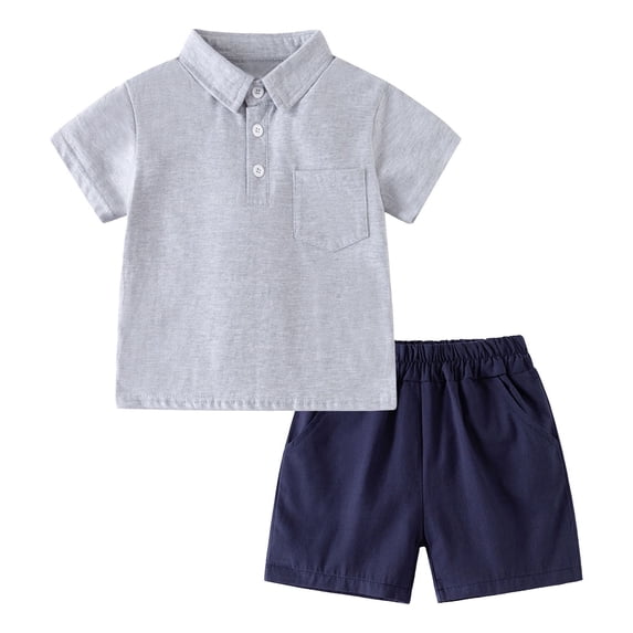 NIEWTR Boy's 2 Piece Stripe Summer Beach Set Short Sleeve Tee with Elastic Waist Short Sets For 1t 2t 3t 4t 5t 6t Children's Day Gift Pajamas & Dailywear Set (Grey,18-24 Months)