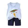 thumbnail image 1 of NIEWTR Boy's 2 Piece Summer Beach Set Short Sleeve Tee with Elastic Waist Short Sets Children's Gift Children's Day Gift Cartoon Print 2PCS Set (Light Blue,12-18 Months), 1 of 3