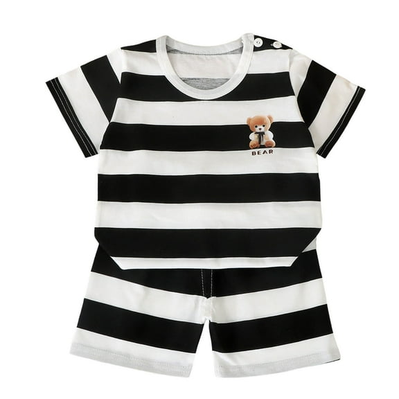 NIEWTR Boy's 2 Piece Summer Beach Set Short Sleeve Tee with Elastic Waist Short SetsChildren's Day Gift Set Pajamas & Dailywear Set 5-6 Years,Black