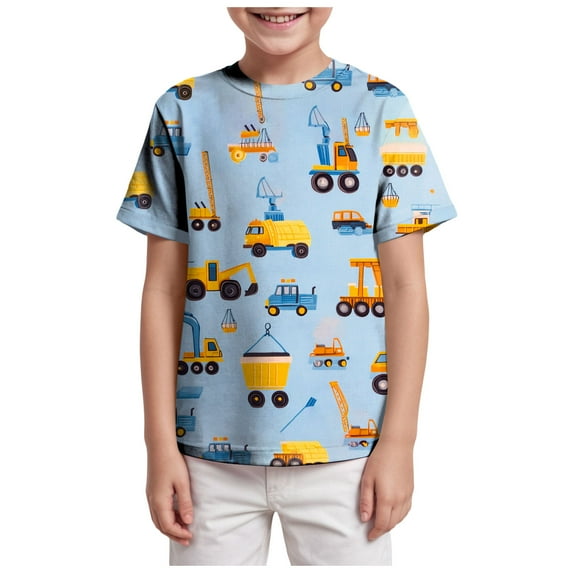 NIEWTR Boys Car Graphic T-Shirts Short Sleeve Classic Fit Cotton Tops Casual Soft Tees for 3-6 Years(Blue,6-7 Years)