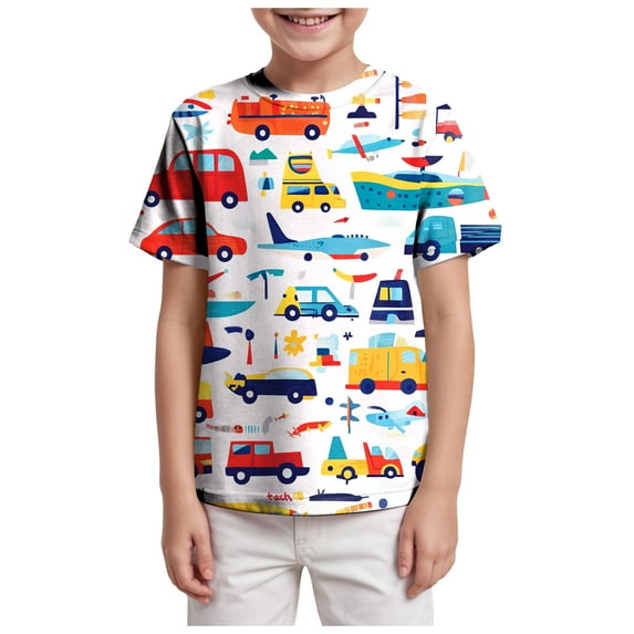 NIEWTR Boys Car Graphic T-Shirts Short Sleeve Classic Fit Cotton Tops Casual Soft Tees for 3-6 Years(Red,8-9 Years)