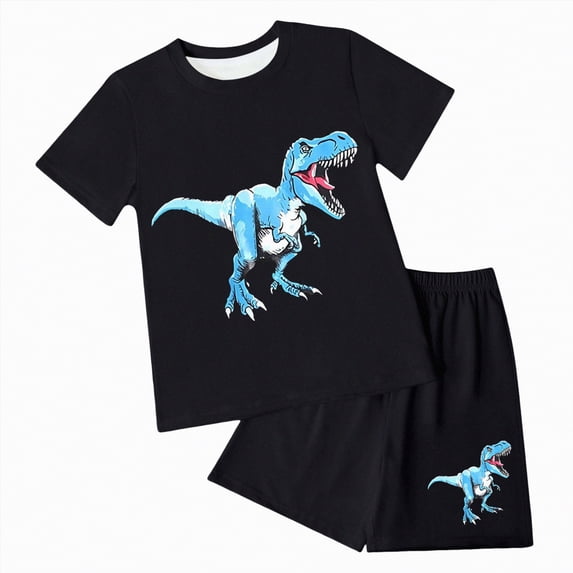 NIEWTR Boys Clothes 2 Piece Set Size Short Sleeve T-Shirt & Shorts Set Casual Spring Summer Dinosaur Outfits(A-Blue,11-12 Years)