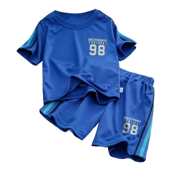 NIEWTR Boys Clothes Daily Casual Short Sleeve Top + Elastic Waist Shorts 2 Pieces Outfit Set(A01-Blue,6-7 Years)