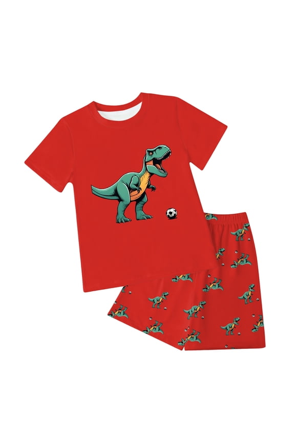 Boys Comfortable And Breathable Short Sleeved Twopiece Set With Simple Lines And Letter Patterns Dailywear Set Summer Outfit (3-4 Years,Red)