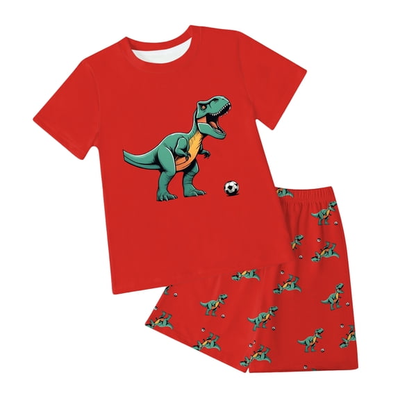 NIEWTR Boys Comfortable And Breathable Short Sleeved Twopiece Set With Simple Lines And Letter Patterns Dailywear Set Summer Outfit (4-5 Years,Red)