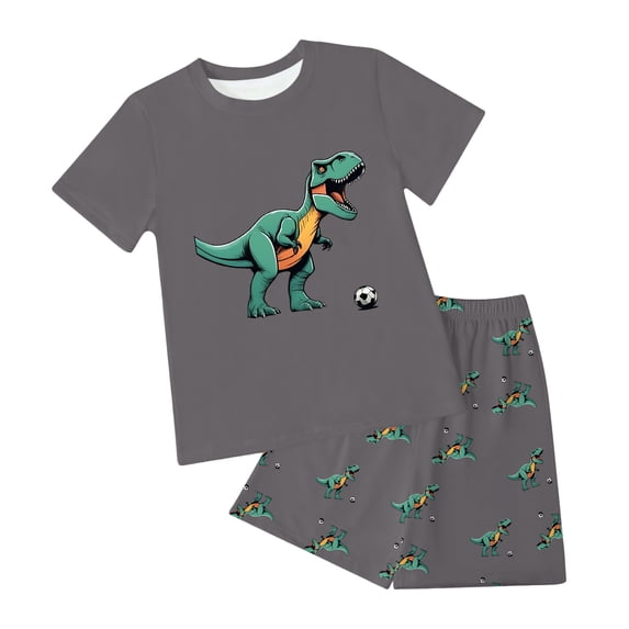 NIEWTR Boys Comfortable And Breathable Short Sleeved Twopiece Set With Simple Lines And Letter Patterns Dailywear Set Summer Outfit (9-10 Years,Dark Gray)