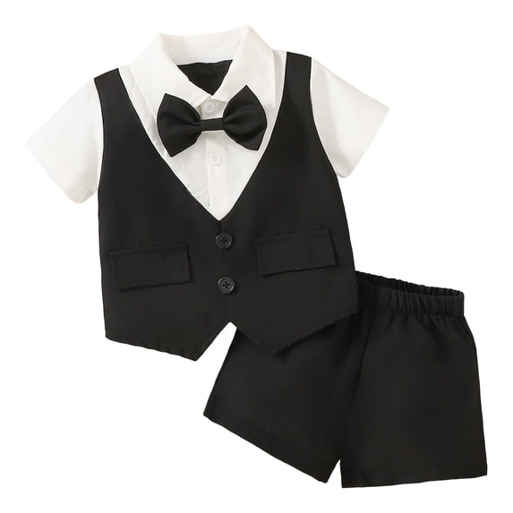 NIEWTR Boys Comfortable Short Sleeved Twopiece Set With Cute Cartoon Print 18 24 Months 2T 3T 8T Summer Outfit (2-3 Years,Black)