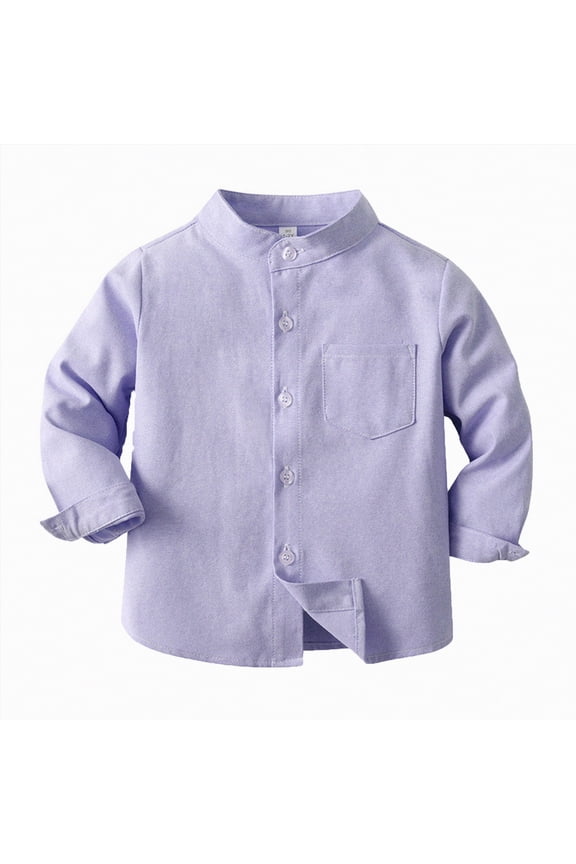 Boys Dress Shirt Long Sleeve Solid Button Down Collared Shirt for School Church Weddings and Casual Wear Easy Care Machine Washable(A01-Purple,11-12 Years)
