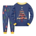 thumbnail image 1 of NIEWTR Boys Girls Christmas Pajamas Santa Print Pj Set Cotton Pjs Long Sleeve Sleepwear Sleepwear Sets (6-7 Years,Navy), 1 of 4