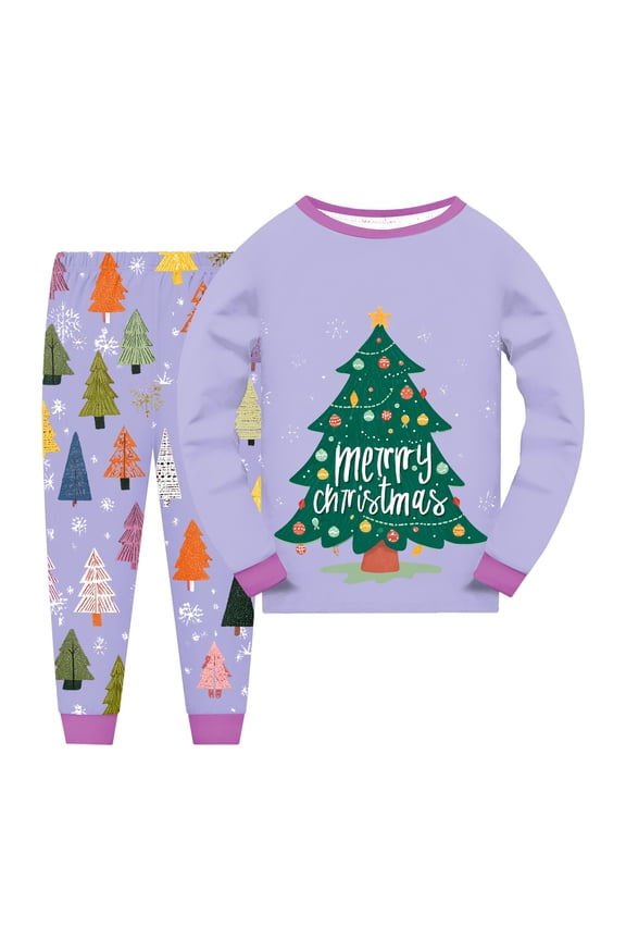 Boys Girls Christmas Pajamas Toddler Kids Pjs Girls Boys Santa Claus Pajamas Cotton Winter Sleepwear Children Clothes (7-8 Years,Light Purple)