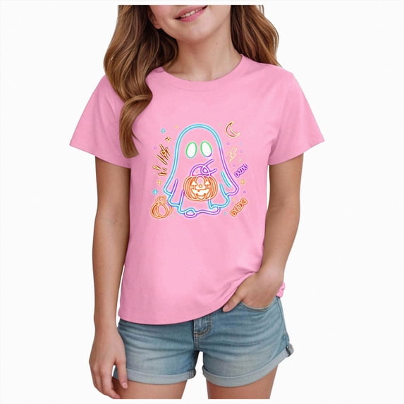 NIEWTR Boys Girls Halloween Short Sleeve Shirts Toddler T-Shirt for Kids 2t 3t 4t 5t Graphic Spooky Ghost Pumpkin Tees Top(5-6 Years)