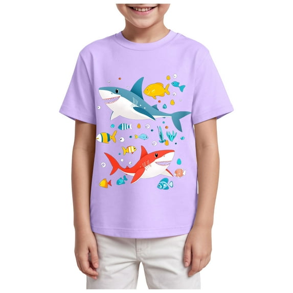 NIEWTR Boys Girls Novelty T-Shirt Short Sleeve Pattern Vintage T Shirts Crew Neck Slim Fit Pullover SIZE 2-14 Years Cool Summer Shirt (5-6 Years,A87-Purple)