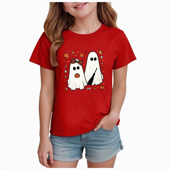 NIEWTR Boys Girls Toddler Shirts Stylish Halloween Pumpkin Ghost Funny Graphic Tee Tops Short Sleeve Crewneck Loose Fit Relaxed Shirs Casual Base Layer Shirts For Kids(7-8 Years)