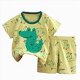 thumbnail image 1 of NIEWTR Boys Kids Children Pajamas Set 2PCs Short Sleeve Tee + Elastic Waist Shorts Soft Toddler Pajamas for Boys 18-24 Months 2T 3T 4T Summer Pjs Loungewear(A-Green,2-3 Years), 1 of 4