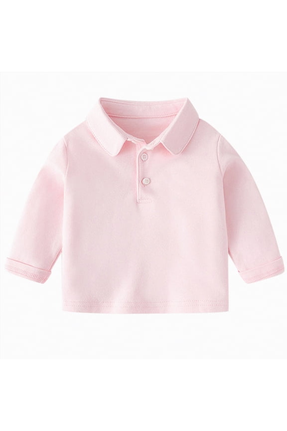 Boys Lightweight Jogging Polo Shirt Long Sleeve Athletic Pullover for Running and Casual Sports Wear（A-Pink,2-3 Years)