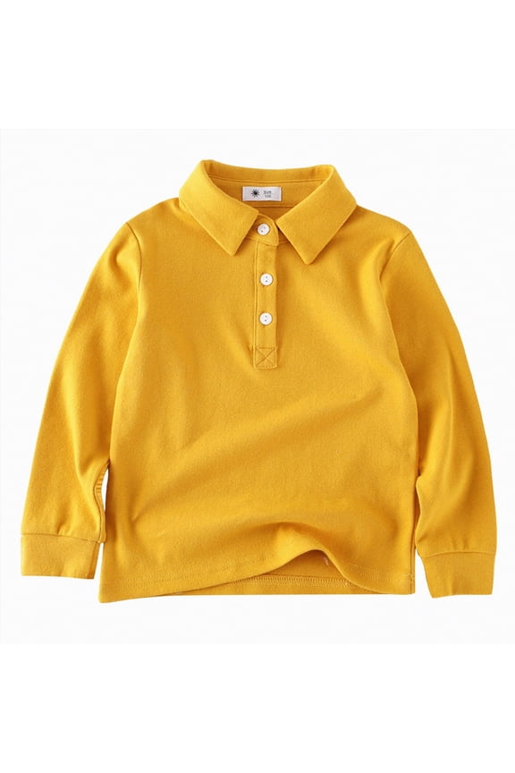 Boys Lightweight Long Sleeve Polo Shirt Athletic Pullover for Hiking Running and Jogging Breathable Sports Top（A01-Yellow,5-6 Years)