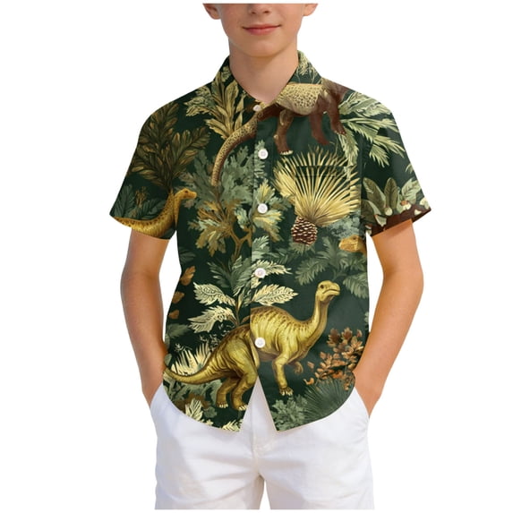 NIEWTR Boys Linen Shirt Collar Short Sleeve Button Down Shirts Textured Summer Beach Tops 3T 4T 5T 6T 7T Kids Clothes(A-Dark Green,3-4 Years)