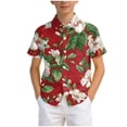 thumbnail image 1 of NIEWTR Boys Linen Shirt Collar Short Sleeve Button Down Shirts Textured Summer Beach Tops 3T 4T 5T 6T 7T Kids Clothes(A-Red,5-6 Years), 1 of 6