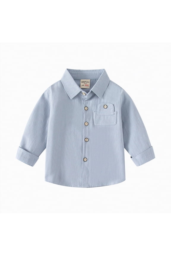 Boys Long Sleeve Oxford Shirt Classic Button Down Dress Shirt Solid Color Uniform Shirt for School Picture Day and Special Events(A01-Blue,2-3 Years)