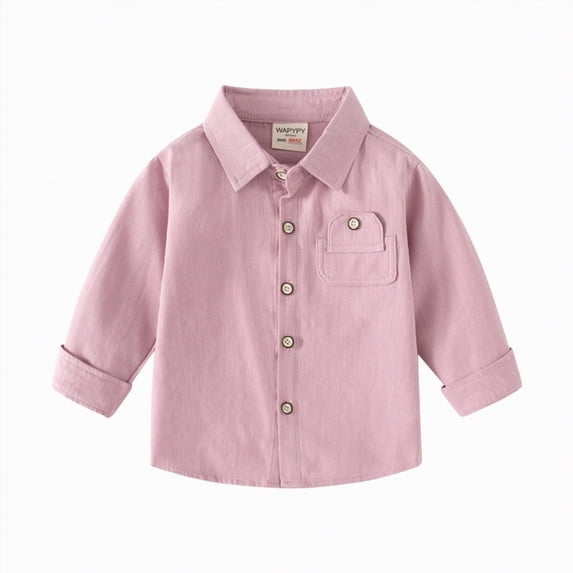 NIEWTR Boys Long Sleeve Oxford Shirt Classic Button Down Dress Shirt Solid Color Uniform Shirt for School Picture Day and Special Events(A01-Purple,2-3 Years)