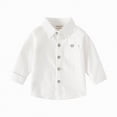 thumbnail image 1 of NIEWTR Boys Long Sleeve Oxford Shirt Classic Button Down Dress Shirt Solid Color Uniform Shirt for School Picture Day and Special Events（A01-White,18-24 Months), 1 of 4
