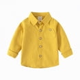 thumbnail image 1 of NIEWTR Boys Long Sleeve Oxford Shirt Classic Button Down Dress Shirt Solid Color Uniform Shirt for School Picture Day and Special Events（A01-Yellow,18-24 Months), 1 of 6