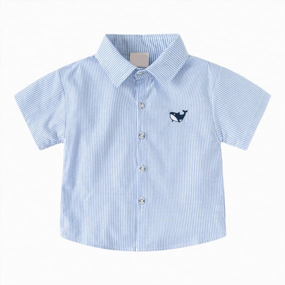 NIEWTR Boys Minimalist Solid Short Sleeve Button Down Shirt Collared Tops for Casual & Formal Events(Light Blue,3-4 Years)