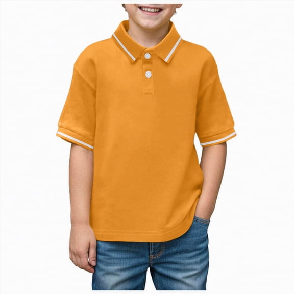NIEWTR Boys Polo Shirt Running Polo Shirt Short Sleeve Lightweight for Jogging Hiking and Casual Sports（Yellow,6-7 Years)