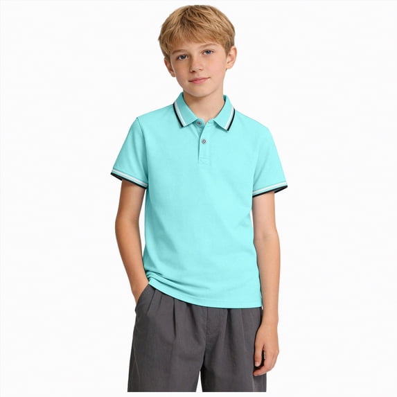 NIEWTR Boys Polo Shirts Casual School Uniform Tops Button Up Blouse Tees Golf Shirt Summer Short Sleeve T-shirts(Mint Green,7-8 Years)